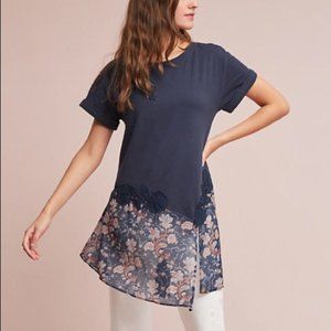 Anthro Akemi + Kin Navy & Floral Kris Lace Tunic M